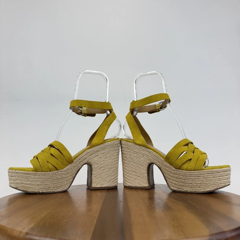 Womens Marc Fisher Oaten Gold Suede Platform Espadrille Sandals Heels Size 10‎ M